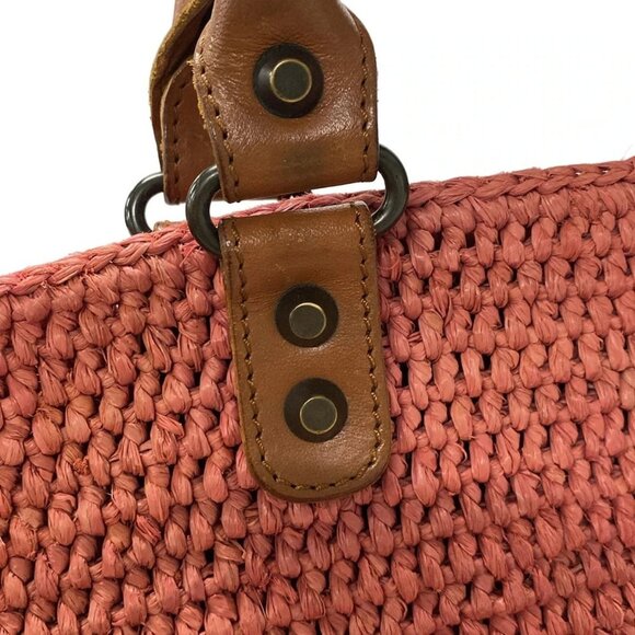 Auth BALENCIAGA - 236741 Red Brown Straw Leather Tote Bag - Picture 9 of 16